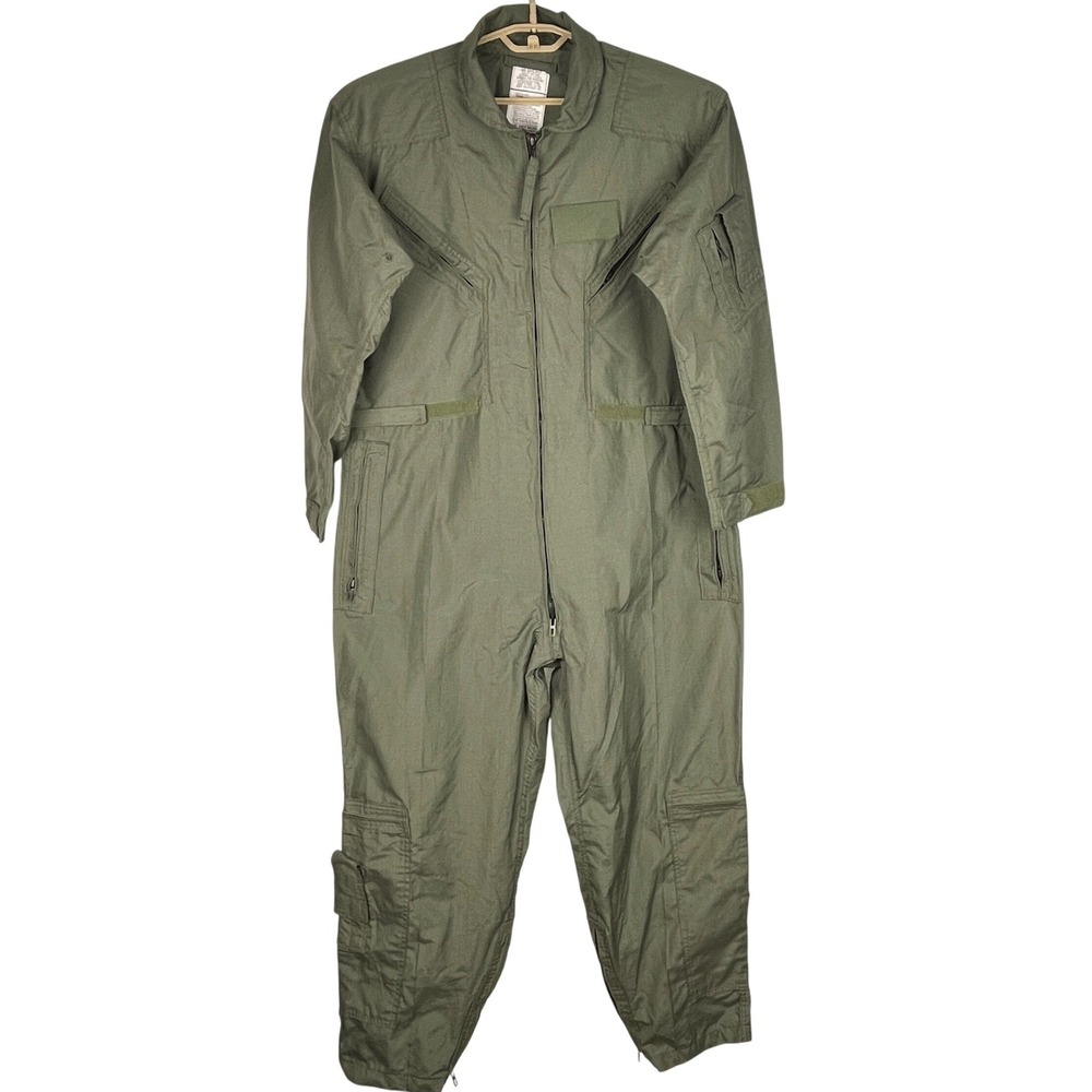 Vintage 90s US Military Nomex Flight Suit Coveralls 46 Short Olive FR